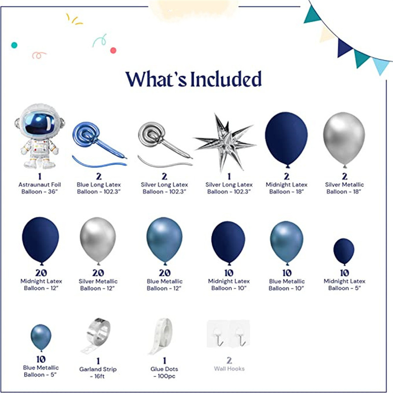 Astronaut Space Balloon Garland Kit - Navy Blue, Metallic Chrome Blue ...