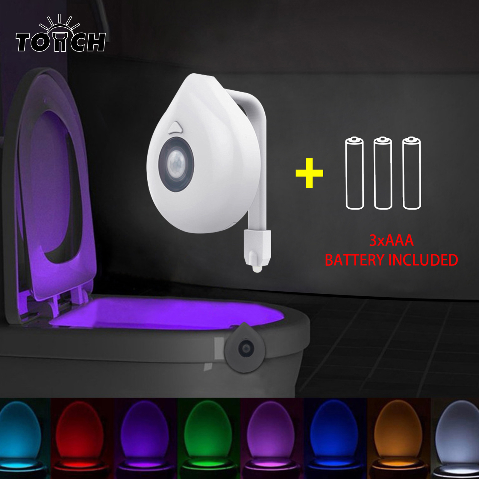 1pc Motion Activated Toilet Night Light, 8 LED Vibrant Color Options,  Flexible Sizing For Standard Or Elongated Toilet