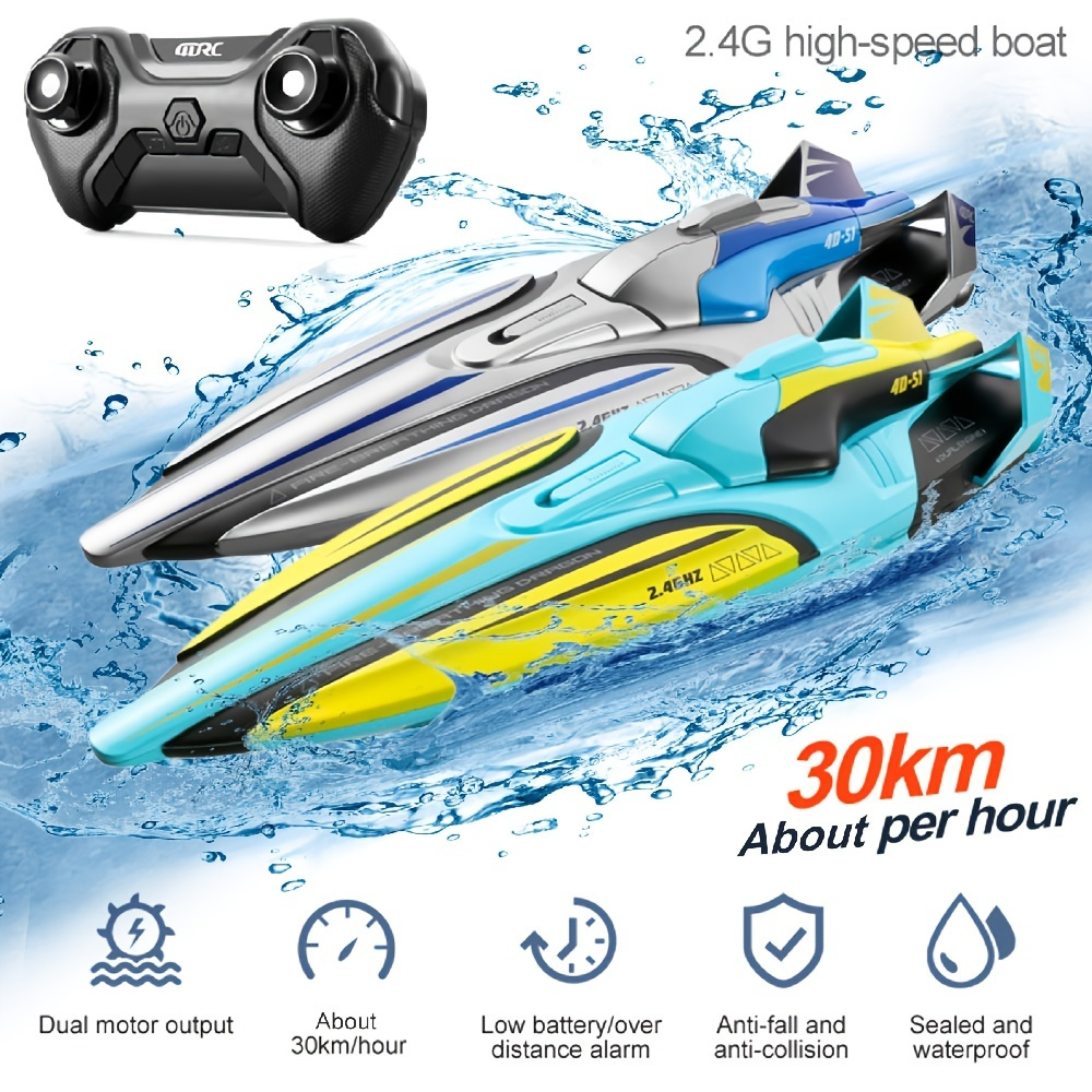 FeiWen Ferngesteuertes Boot für Pools und Seen für Kinder Wasserdichtes  Hochgeschwindigkeits-Schnellboot mit Fernbedienung Bateau télécommandé 2,4  GHz