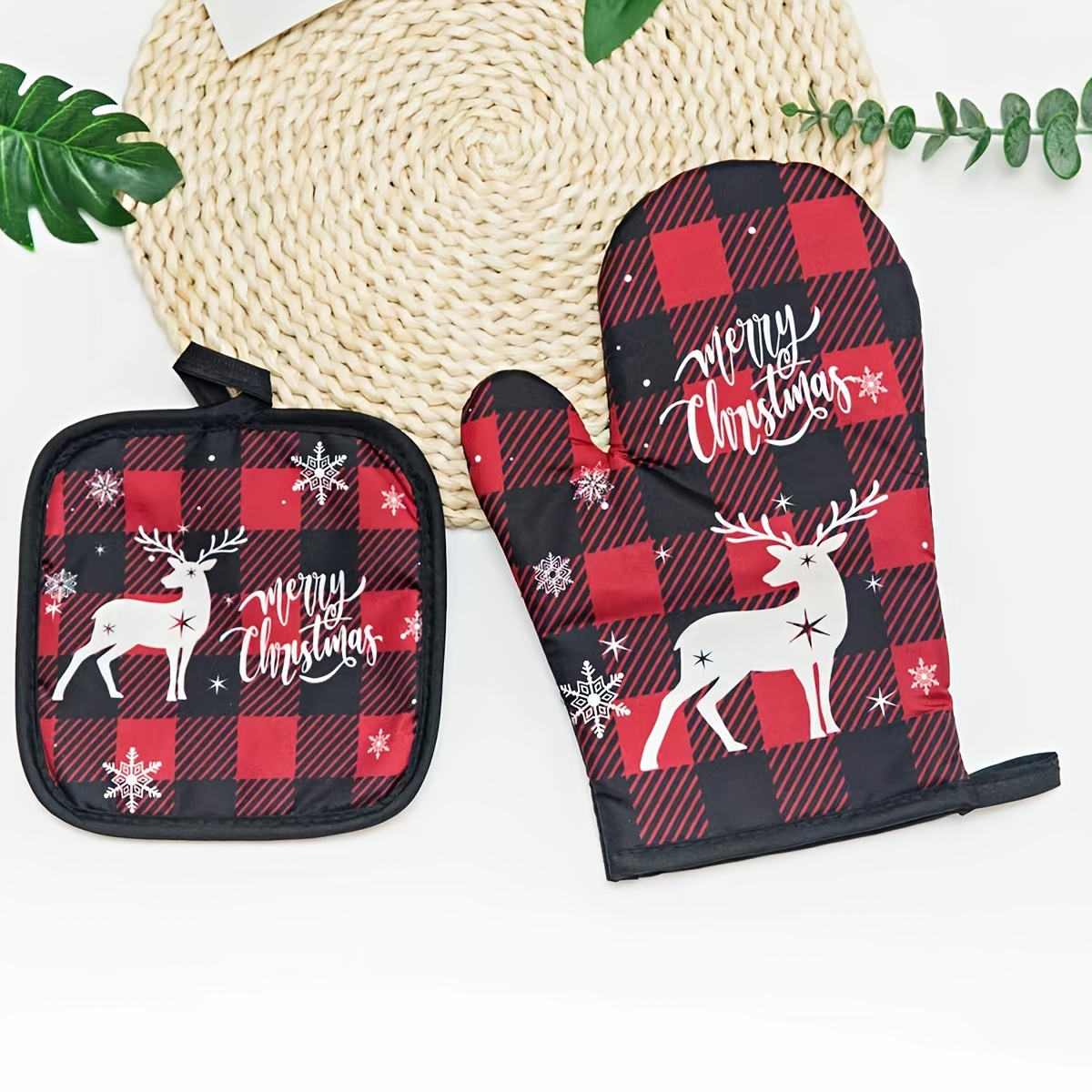 Christmas Printed Oven Mitts Pot Cover Non slip Heat - Temu