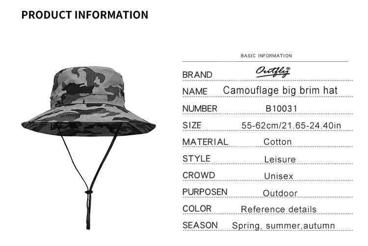 Wide Brim Camouflage Fisherman Hat Adjustment Cord Sun - Temu