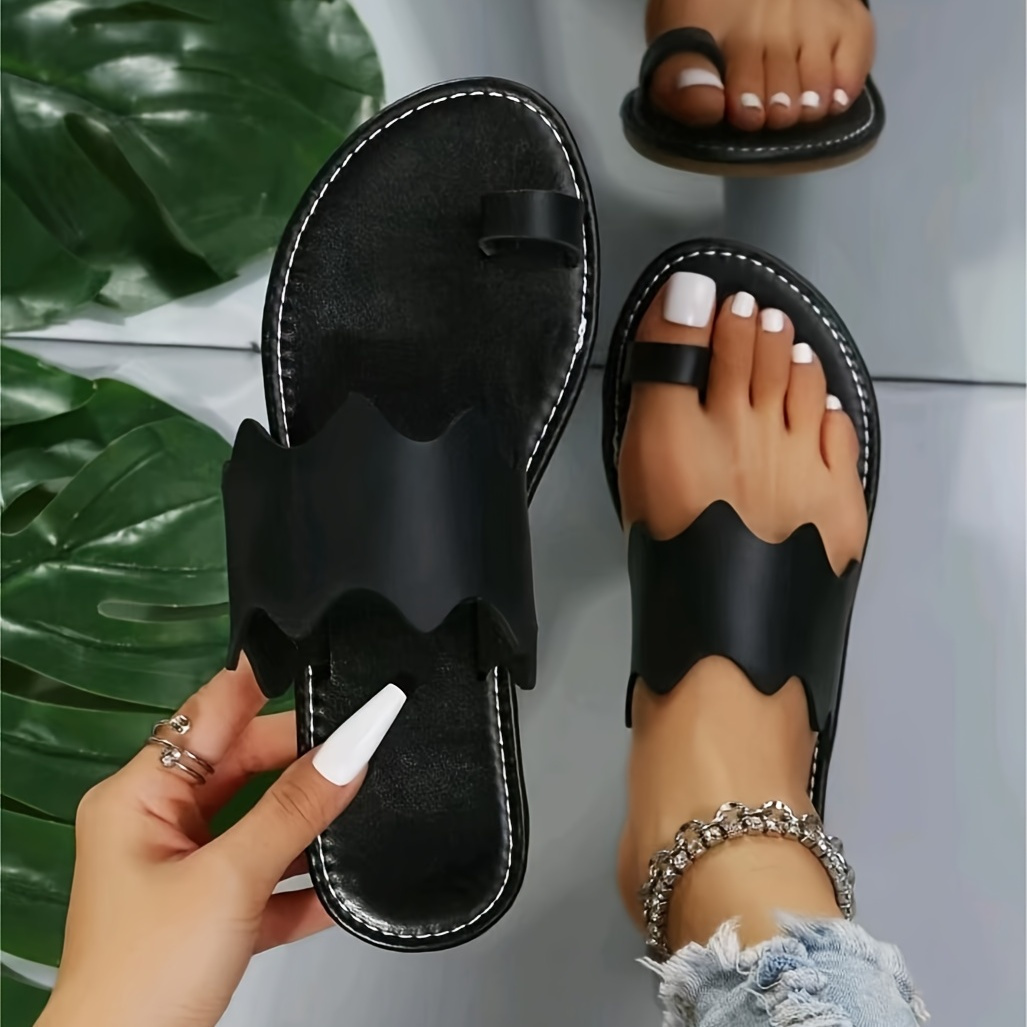 Women's Toe Loop Flat Sandals Cross Strap Open Toe Back - Temu