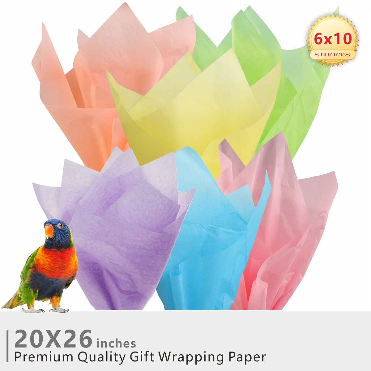 

60 Sheets Of 6 Macaron Colors Assorted Wrapping Paper, 20x26 Inches, Translucent Wrapping Paper, Tissue Paper, Craft Paper (6 Small Packs, 1 Pack Per Color, 10 Sheets Per Pack)