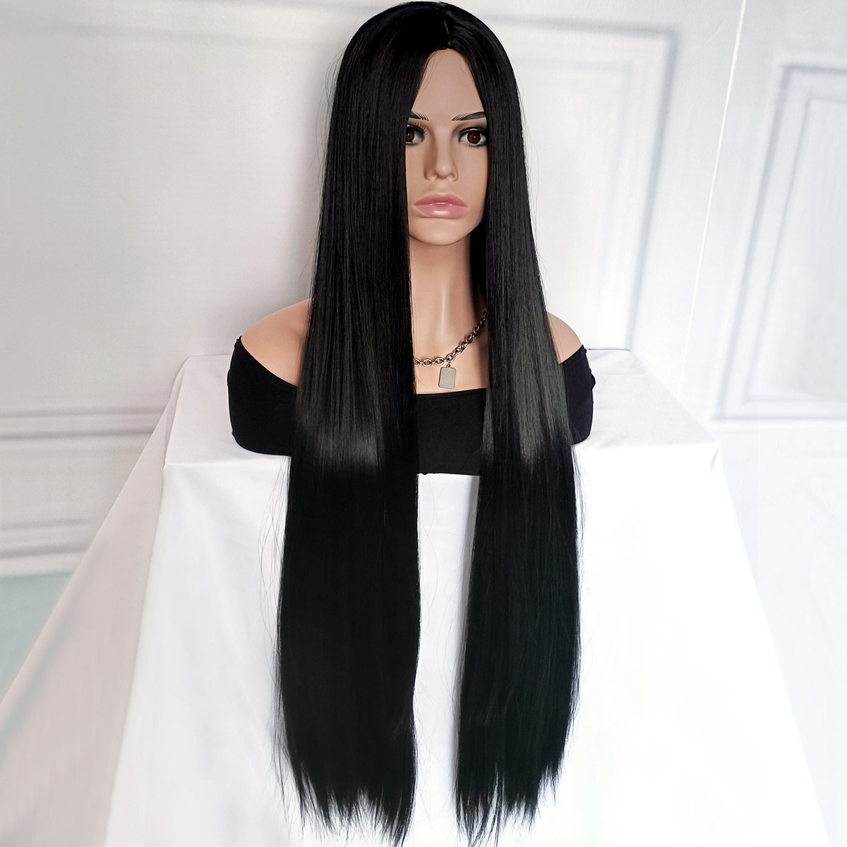 Natural Black Synthetic Wig Extra Long Straight Cosplay Wig - Temu