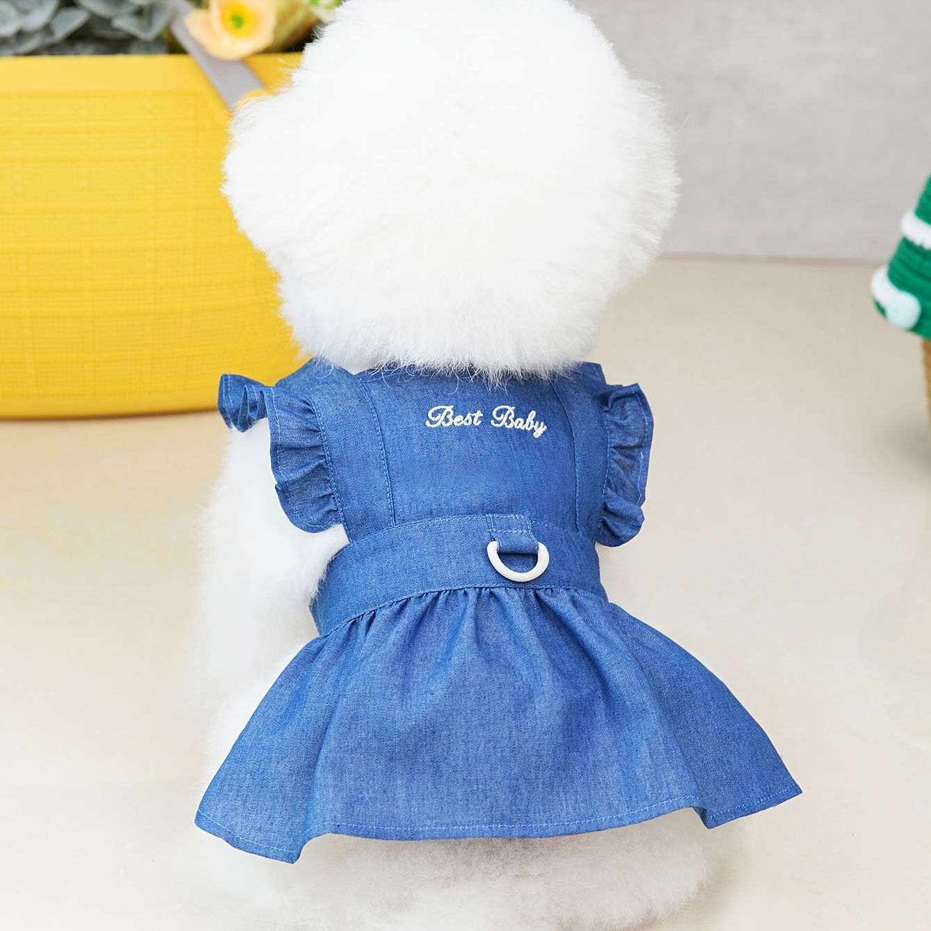 Pet Dress For Dog & Cat, Letter Print Dog Dress With Leash Ring, Denim Cat Skirt, Pet Apparel