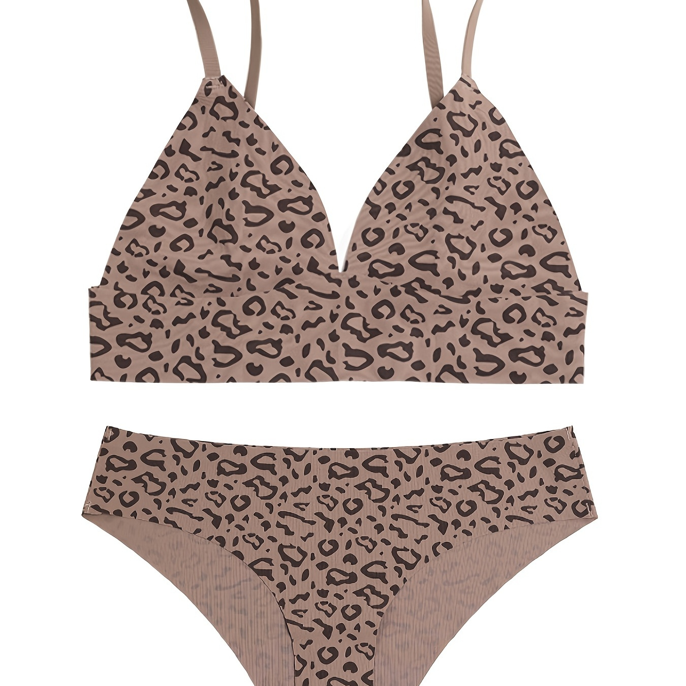 Sexy Leopard Print Seamless Lingerie Set, Breathable Push Up Bra
