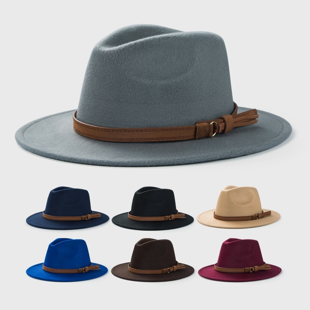 

Retro Tweed Bowler Hat With Belt Accessories, Minimalistic Large Brim Jazz Hat，small Size