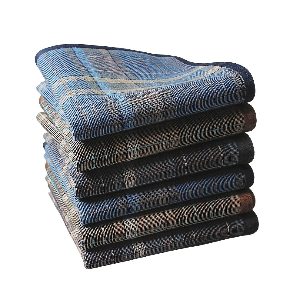 

6 Pack Men's Cotton Sweat Absorbing Lightweight Plaid Handkerchiefs 15.7inch, Ideal Choice For Gifts