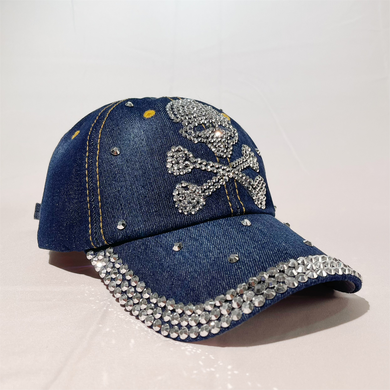 Metal Skull Rhinestone Baseball Sparkle Womens Denim Hip Hop