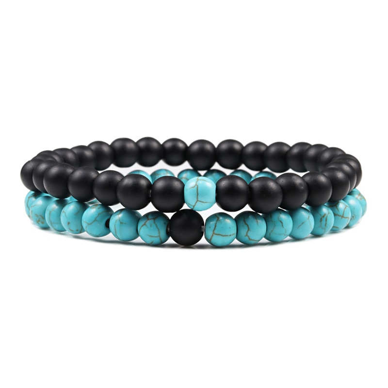 Black & Sunset w/ Blue Color Splotches Bead Clear Elastic String Bracelet