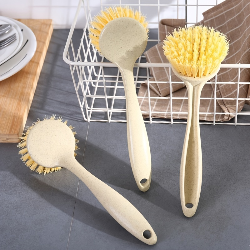 2pcs, Kitchen Dish Brushes With Bamboo Handle, Dish Scrubber Built-in  Scraper, Scrub Brush For Pans, Pots, Counter & Kitchen Sink Cleaning,  Dishwashing And Cleaning, Perfect Cleaning Tools, White