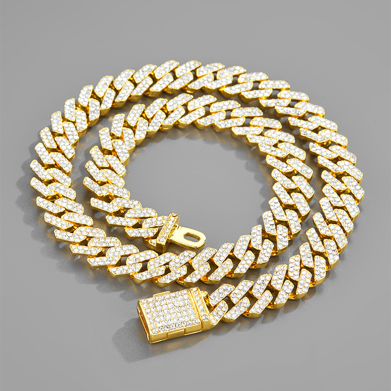 Chunky Iced Rhinestone Cuban Link Chain Necklace Men - Temu