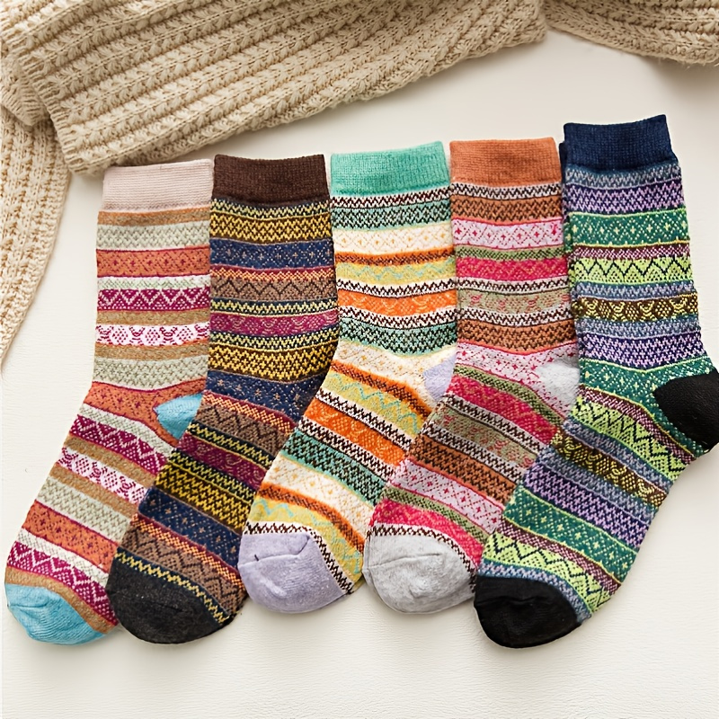 

5 Pairs Women's Cotton Blend Socks. Thick, Warm And Cozy Crew Socks. Perfect Gift For Her