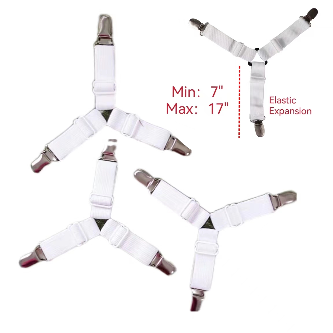 4pcs White Bed Sheet Holder Corner Straps - Elastic  Fasteners/Grippers/Suspenders