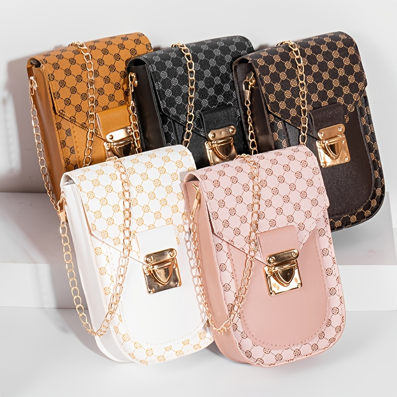 

Geometric Pattern Phone Bag, Women's Fashion Flap Chain Shoulder Bag, Stylish Faux Leather Crossbody Bag
