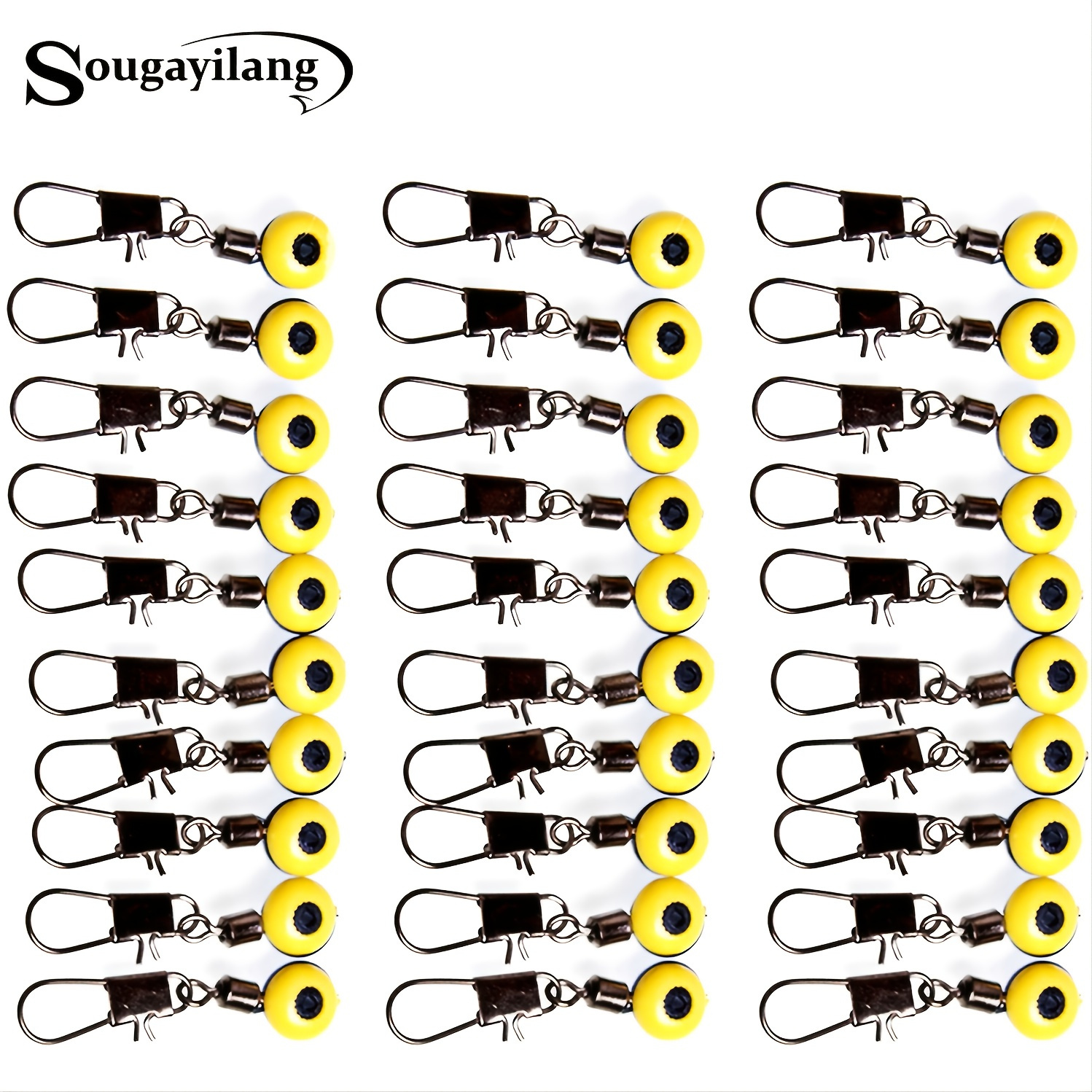 20pcs Fishing Float Rolling Swivel Line Hook Shank Clip Connector (Yellow)  