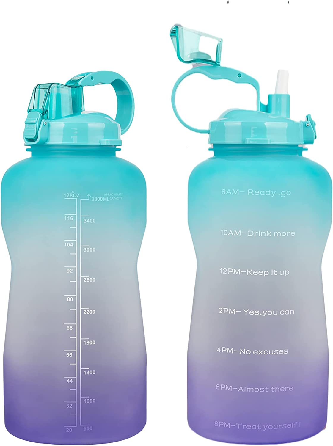 AQUAFIT - Botella de agua de 1 galón (128 onzas) con tiempos y pajilla para  beber, motivacional, grande, deportiva con marcador de tiempo, jarra de