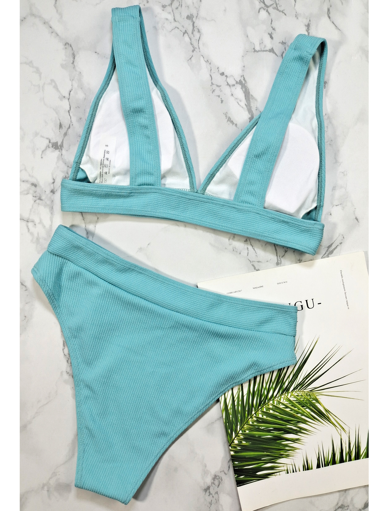 Rib knit High Waist Two Piece Swimsuit Women's Swimwear Temu