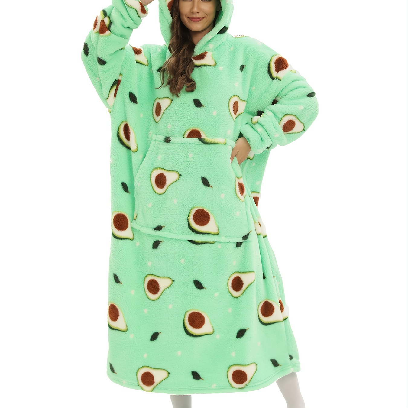 Plus Size Cartoon Print Hoodie Fuzzy Oversized Nightgown, Women's Plus ...