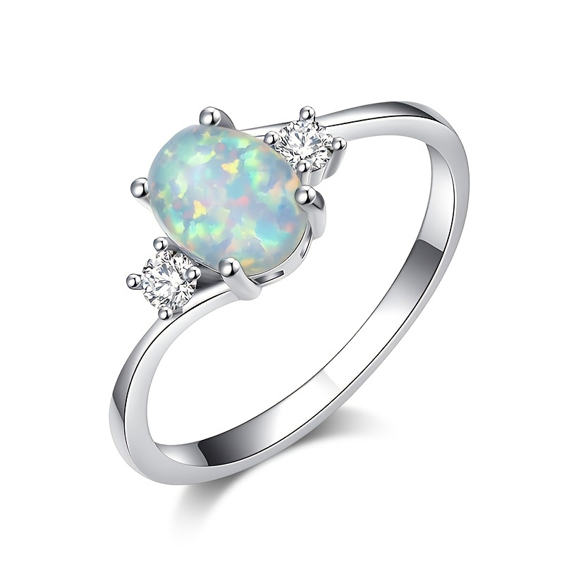 

White Opal Stone Engagement Ring Classic Silver Color Luxury Crystal Oval Wedding Rings For Women