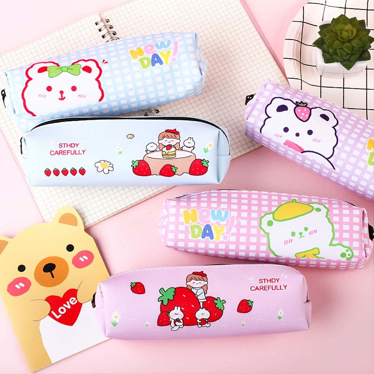 Cute Large Capacity Pencil Pouch Cartoon Bear Lovely Rabbit - Temu United  Arab Emirates