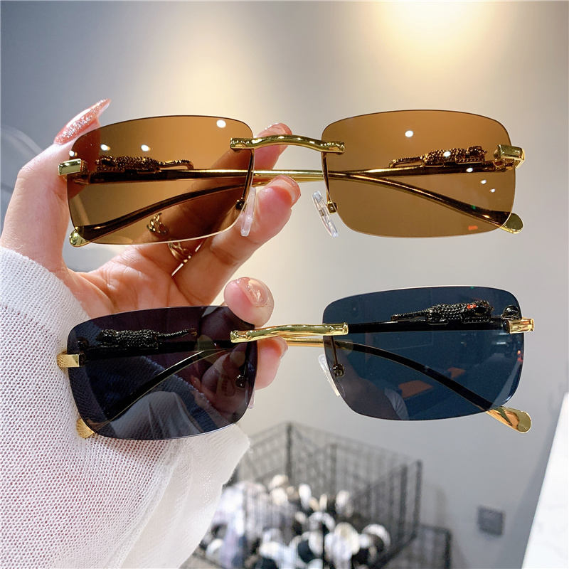 Vintage Sunglasses Rimless Cut Edge Womens Sunglass Fashion Designer Shades Luxury Golden