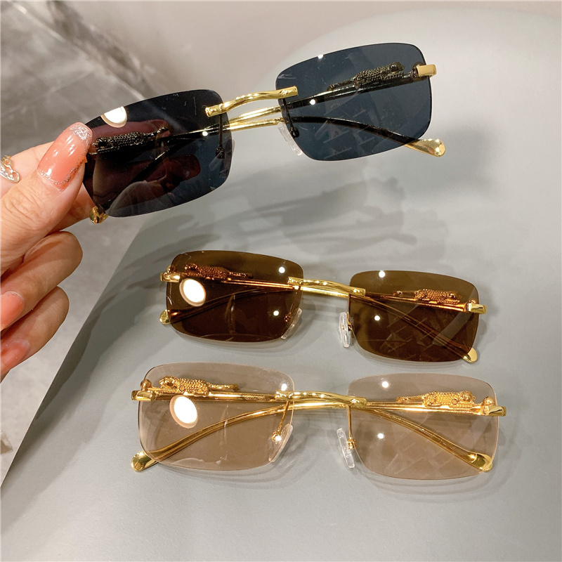 Vintage Sunglasses Rimless Cut Edge Womens Sunglass Fashion Designer Shades Luxury Golden