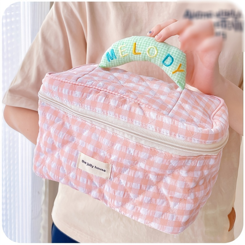 Large Travel Makeup Bag Professional Cosmetic Case, Striped Pattern Top  Handle Bag, Makeup Bag - Temu