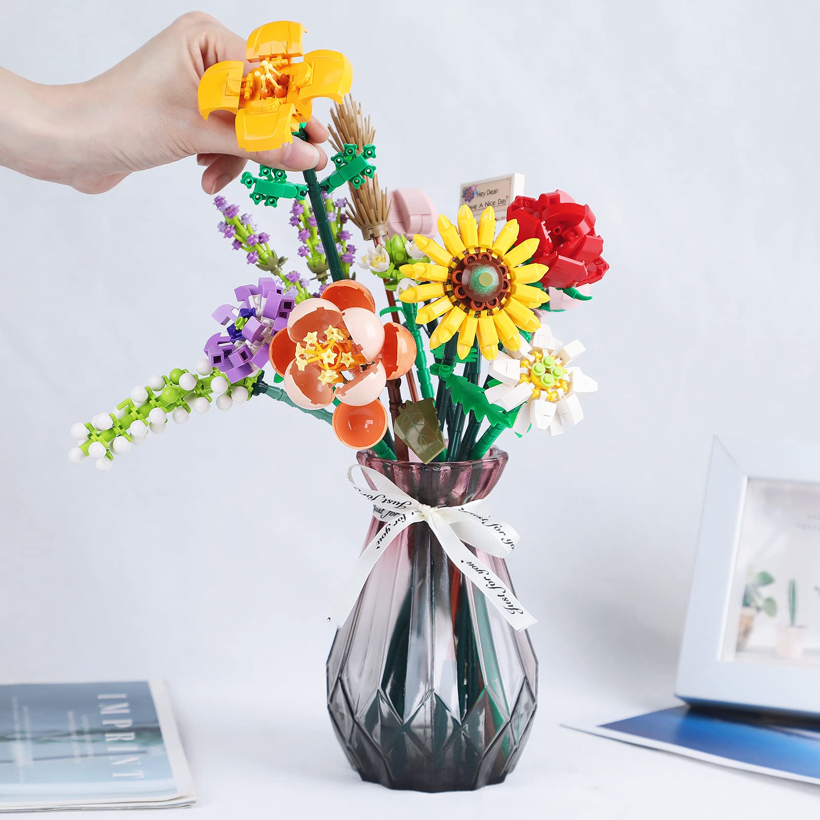 Ensemble de construction de bouquet de fleurs Qubis - Bouquet de splendeur  de fleurs 