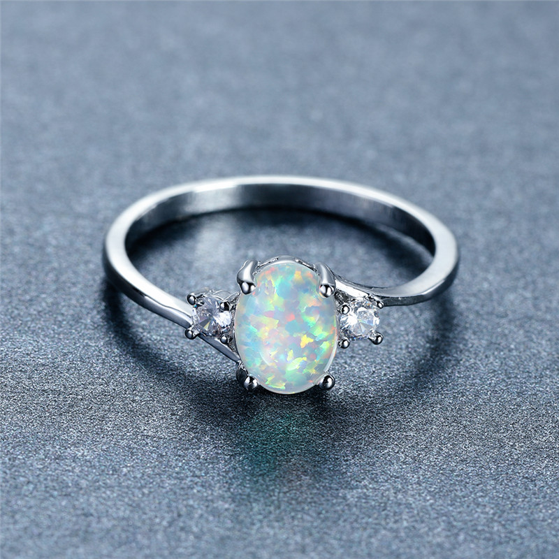 White Opal Stone Engagement Ring Classic Silvery Color - Temu