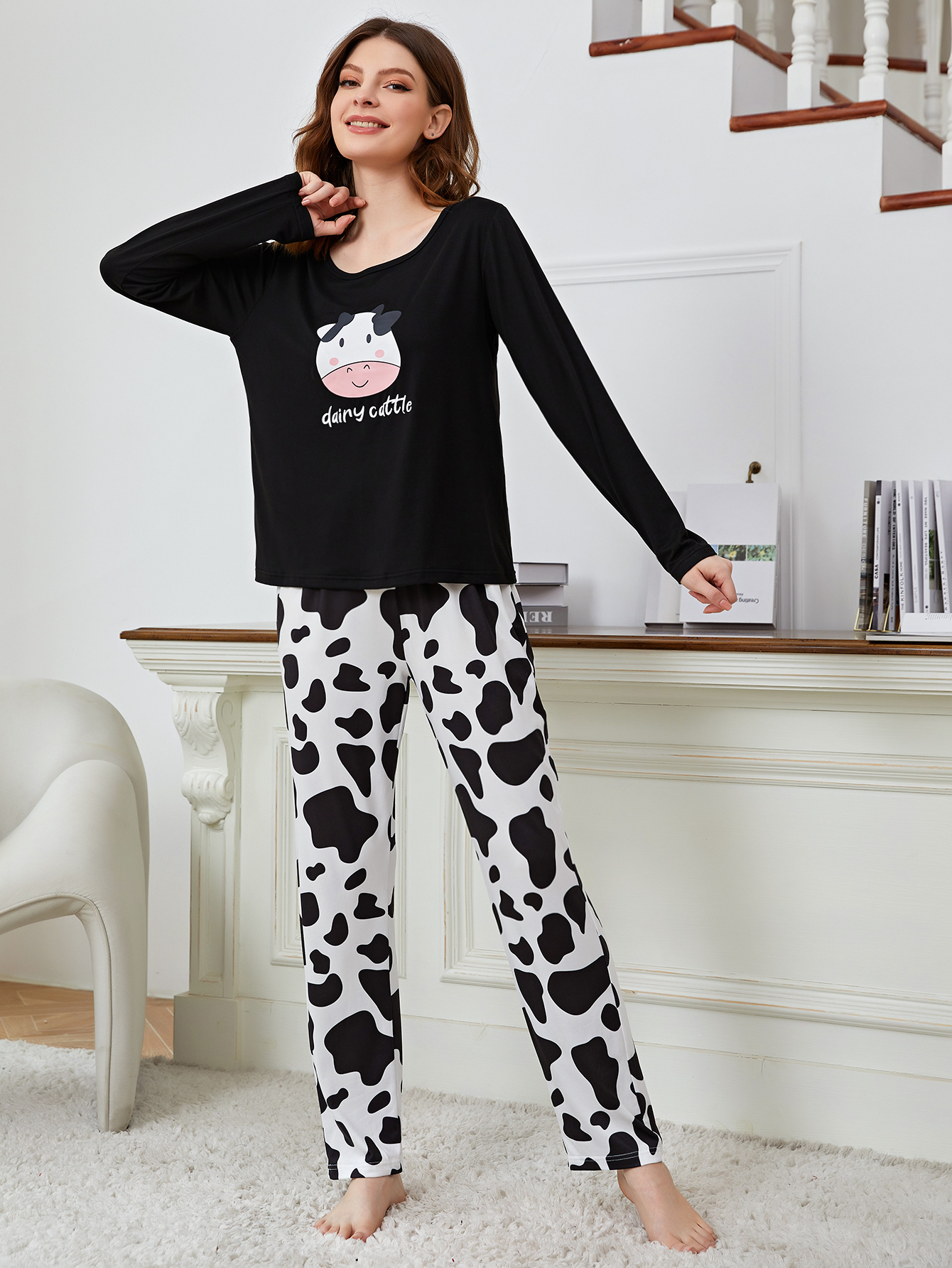 White & Black Polka Dot Tank Top Long Women's Pajama Pants Set
