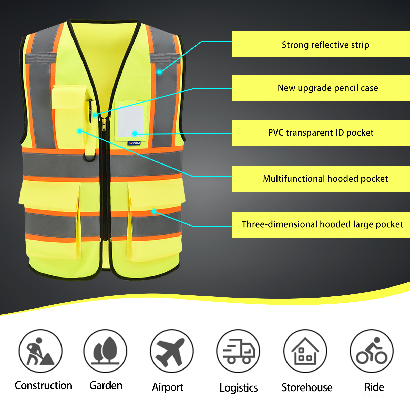 High Visibility Safety Vest With Pockets Reflective - Temu