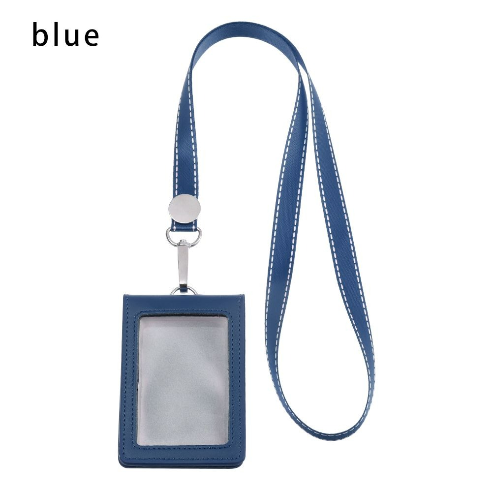 1pc Blue Horizontal Card Holder With Lanyard For Student Id, Transit Card,  Work Id, Etc. (with Retractable Badge Reel)