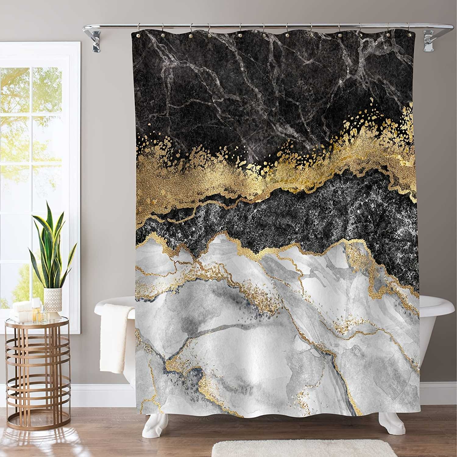 Shower Curtain Decor Woven Black Marble Amp Dull Brown Le Shower Curta –  BigProStore