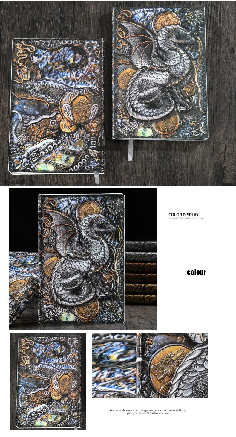 3d dragon a5 notebook vintage european style thickened pu leather flounce notebook business gift office accessory details 9