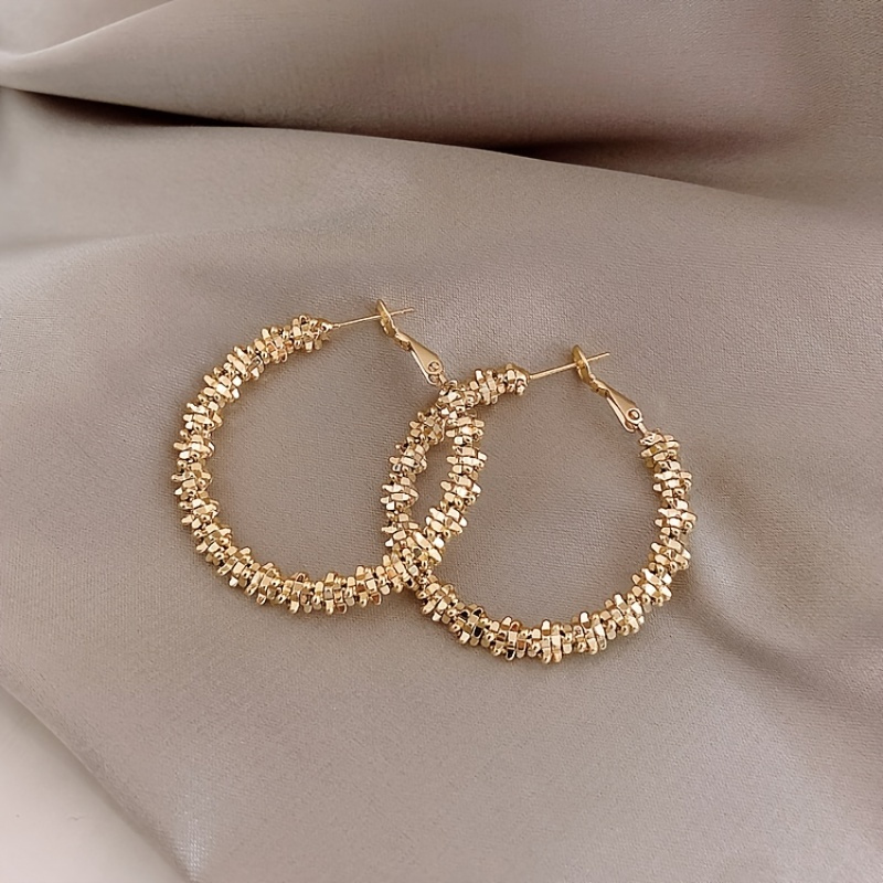 

18k Gold Plated Glitter Sparkle Hoop Earring Chunky Circle Hoops Hypoallergenic Earrings For Women Girls Gifts