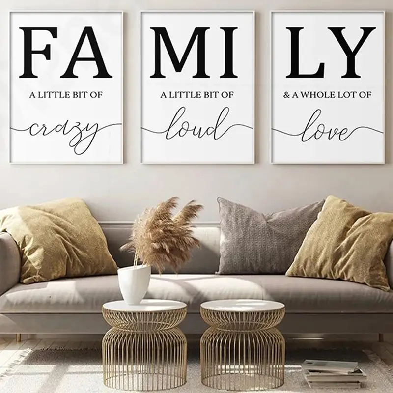 3pcs 15 7 23 6in frameless simple black white family wall poster wall canvas canvas painting details 2