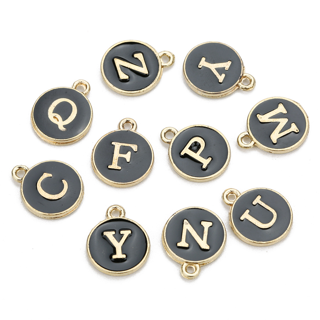 52pcs Random Mixed Shape Ancient Letters Charms Gold 26 Letter