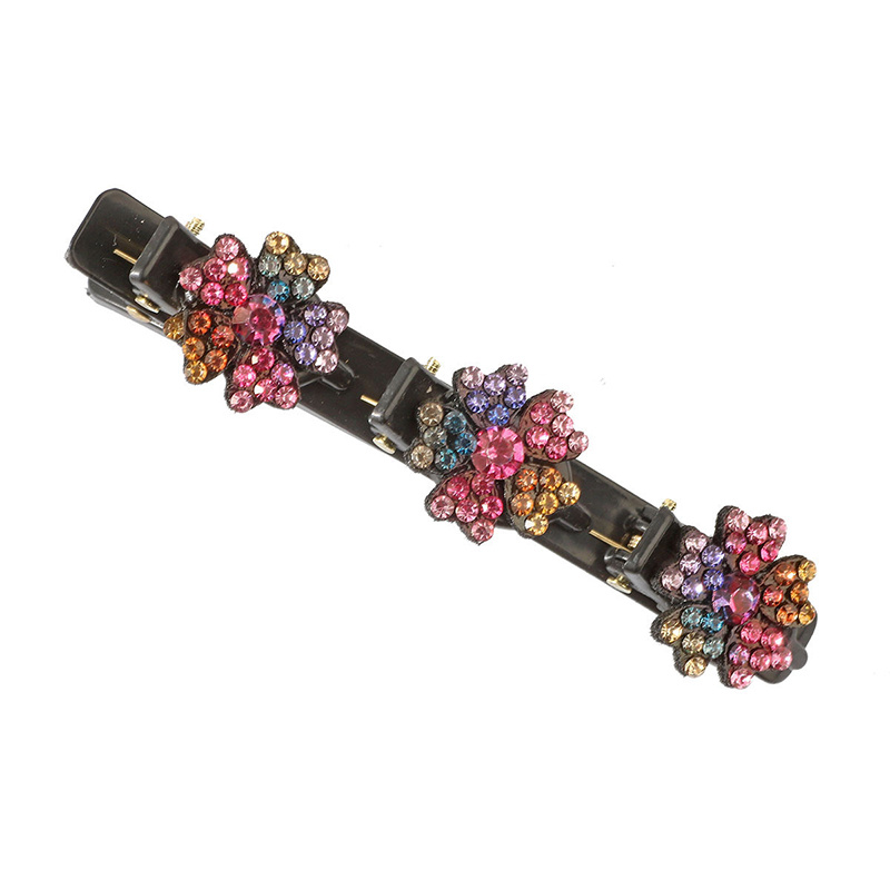 Crystal Stone Braided Hair Clips Lucky Clover Rhinestones