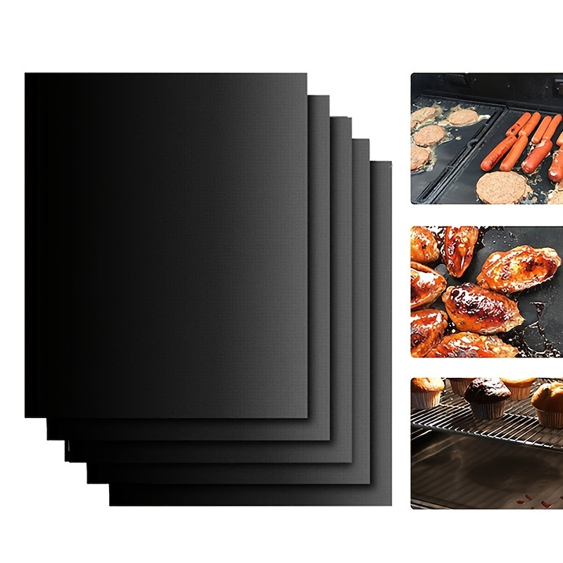 5pcs Baking Pad, Non-stick Grill Mat, Reusable, Easy To Clean, For Electric Baking, Charcoal Baking,15.83"x13.11", Black