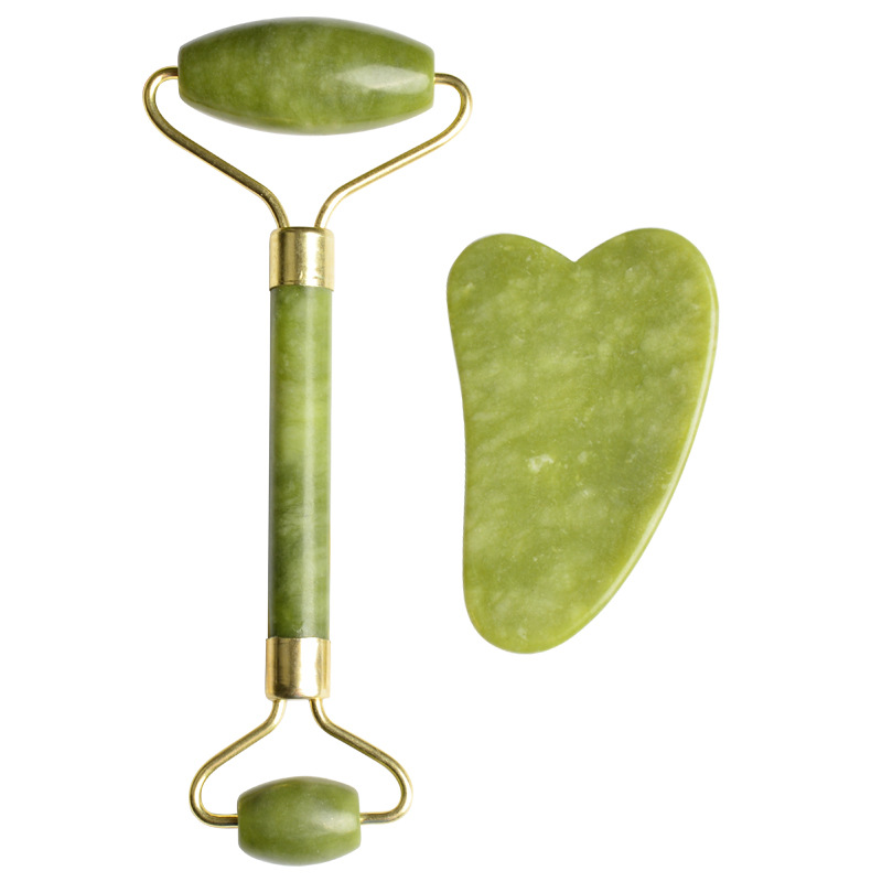 Jade Roller &amp; Gua Sha Set Face Roller and Gua Sha Facial Tools for Skin Care Routine and Puffiness-Green