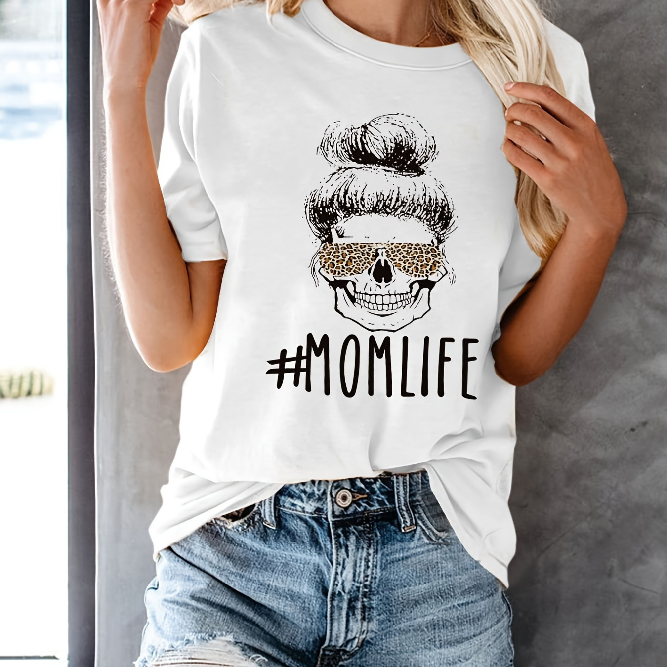 

Vintage Momlife Print Crew Neck T-shirt, Casual Loose Short Sleeve Fashion Summer Retro T-shirts Tops, Women's Clothing