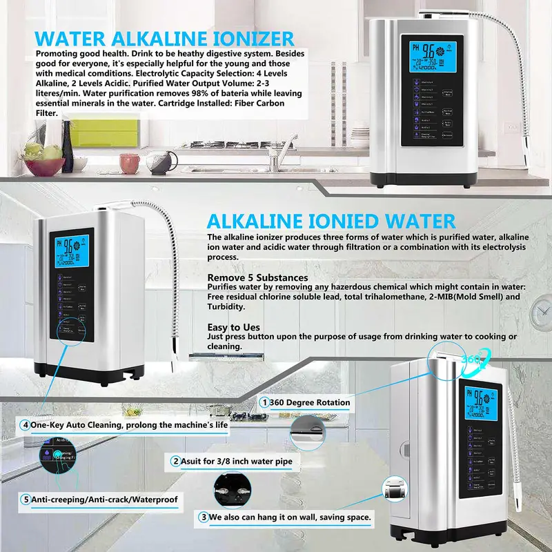 alkaline water ionizer hydrogen generator machine purifier produces ph 3 5 10 5 alkaline acid water water filter system for home details 4