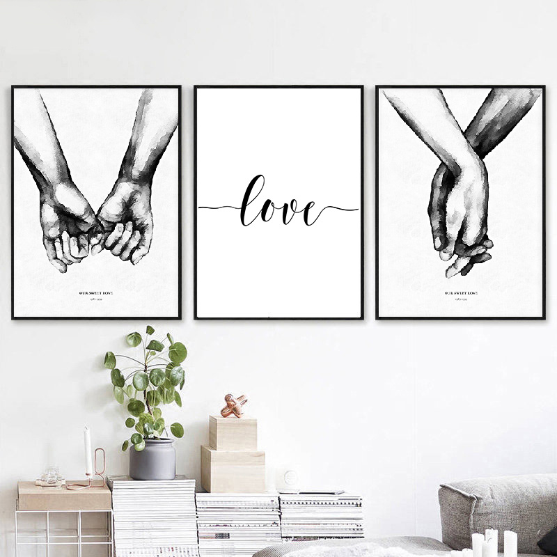 3pcs Black And White Sweet Love Wall Poster Wall Canvas Canvas Painting ...