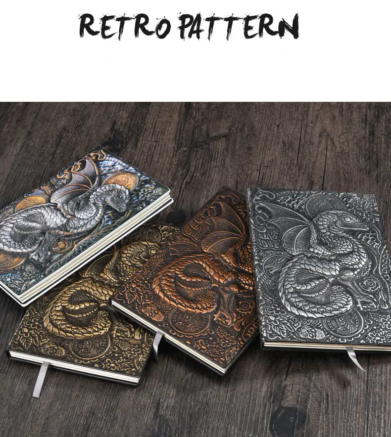 3d dragon a5 notebook vintage european style thickened pu leather flounce notebook business gift office accessory details 4