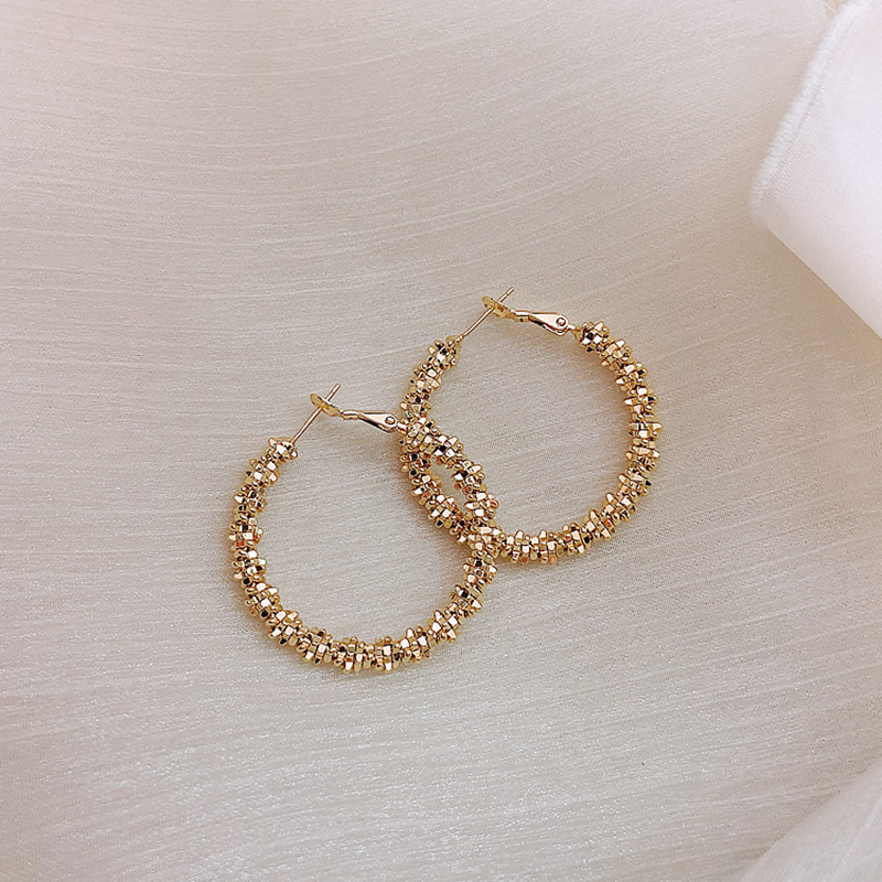 18k Gold Plated Glitter Sparkle Hoop Earring Chunky Circle Hoops ...