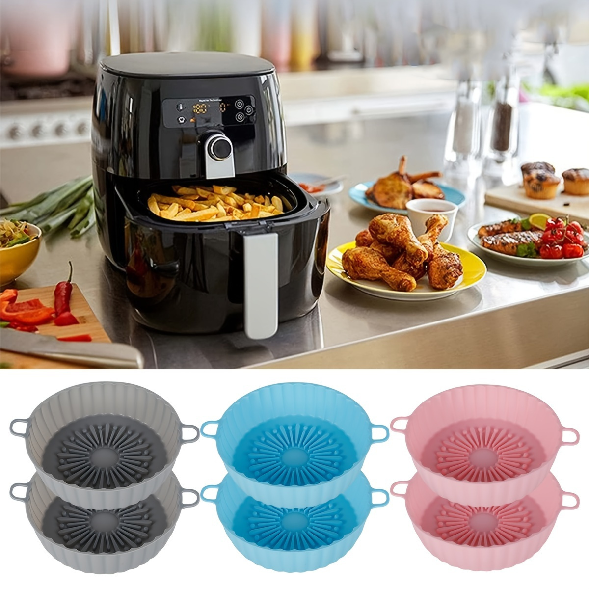 Reusable Silicone Air Fryer Pot With Heat-resistant Handle And Liner -  Square Baking Tray For Oven, Microwave, And Air Fryer - Non-stick Basket  For Healthier Cooking - Temu