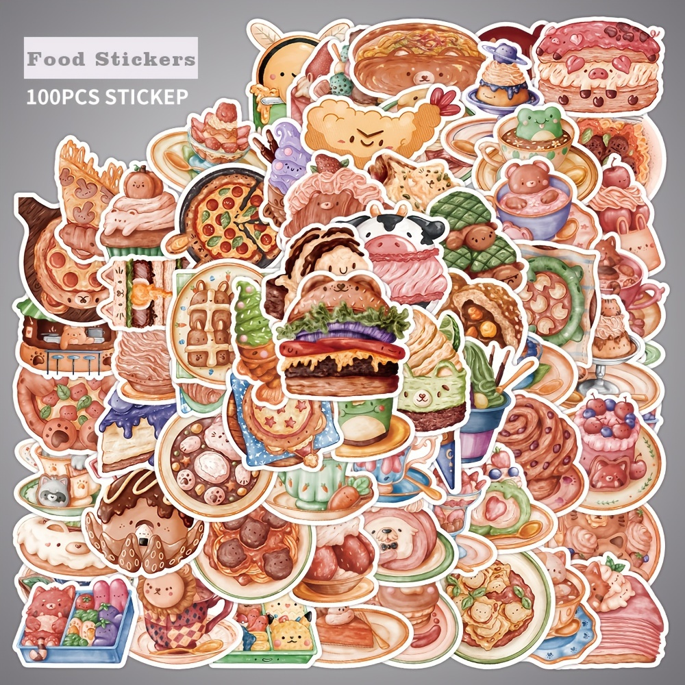 100 Pcs Kawaii Food Stickers For Kids Teens And Adults ,Cute Food Stickers  For Laptops,Water Bottles, Anime Food Stickers, Kawaii Vinyl Stickers For J