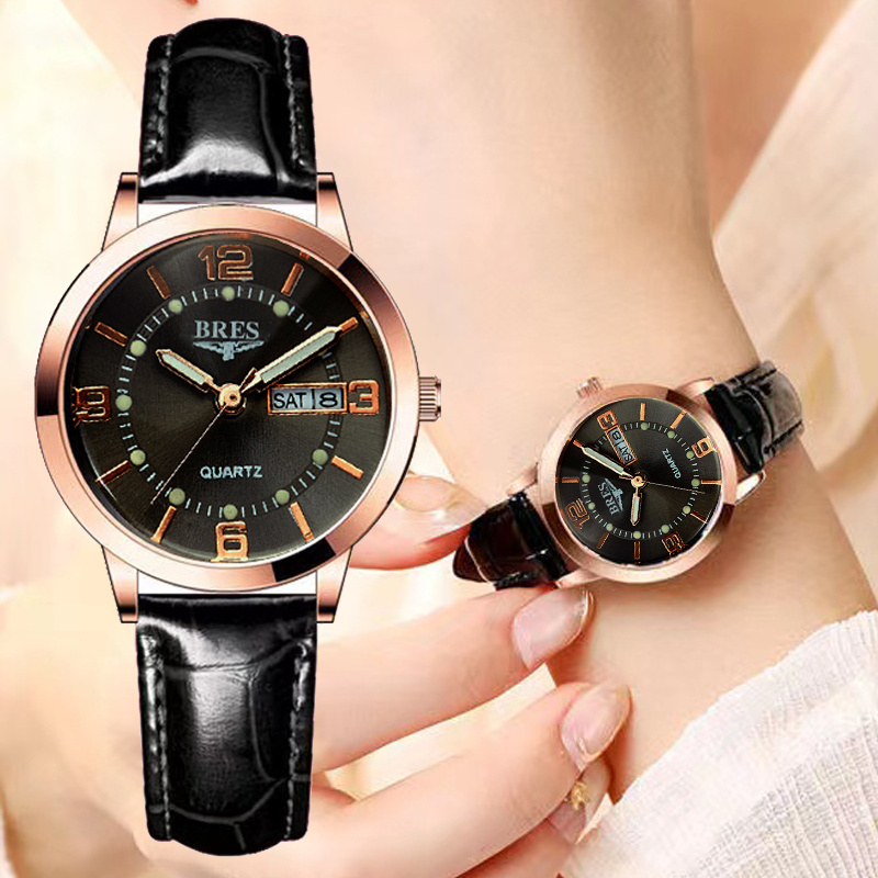 leather strap dual calendar life ladies watch luminous week calendar function womens fashion quartz watch date watch details 2