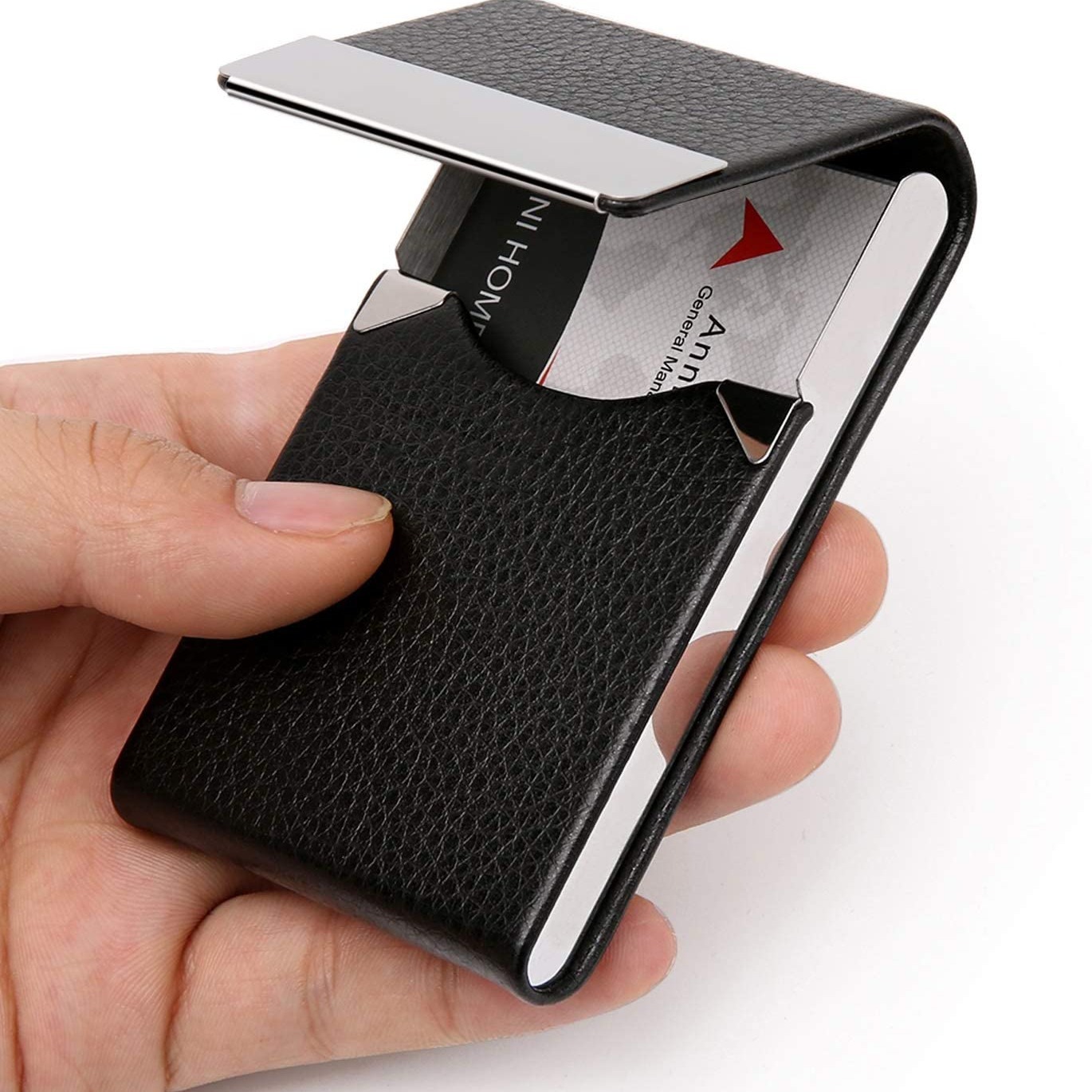 Image of Slim Pu Leather Business Card Holder With Magnetic Closure - Metal Pocket Card Case Suitable For, Travel & - Accessory